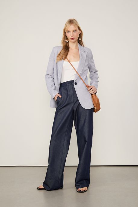 Calça Jeans Reta De Alfaiataria Azul Denim - 40