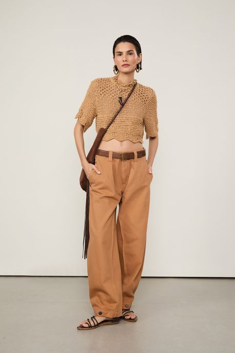 Calça De Sarja Barrel Nervura Marrom Marrom Gengibre - 36