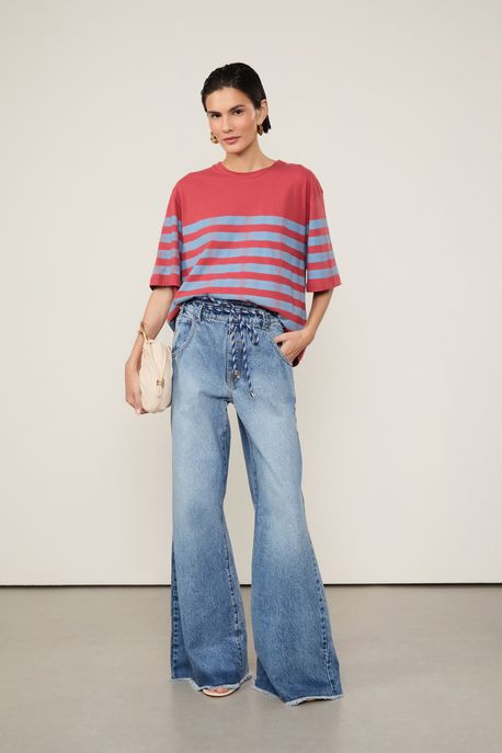 Calça Jeans Over Amarração Jeans Medio - 42