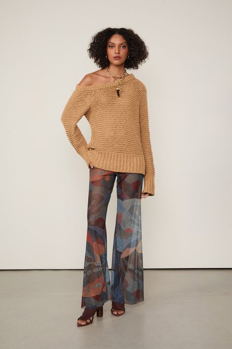 Calça De Tule Flare Folhagem Folhagem Isla Color - G