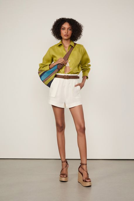 Camisa De Cambraia De Linho Manga Longa Verde Oasis - 38