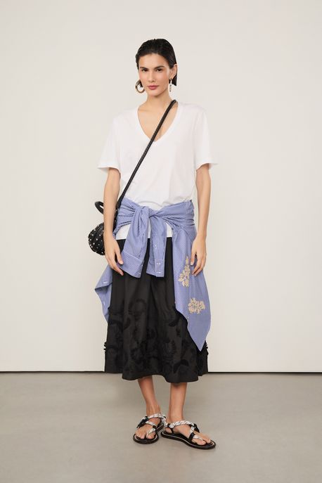 T-Shirt De Algodão Pima Decote v Off White - G