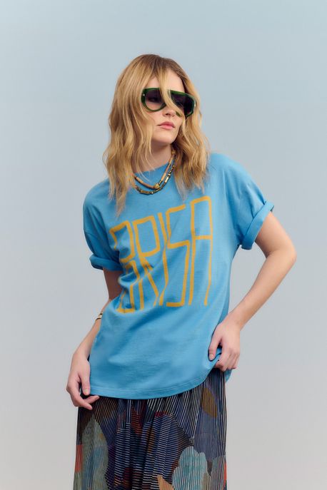 T-Shirt De Malha Fun Brisa Azul Azul Leme - G
