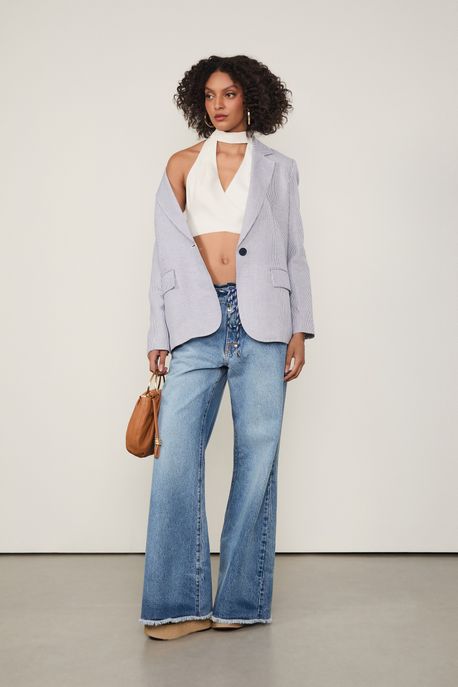 Top De Linho Frente Única De Amarração Off White Off White - 38