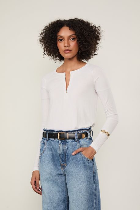 Blusa Manga Longa Raglan Branco - P