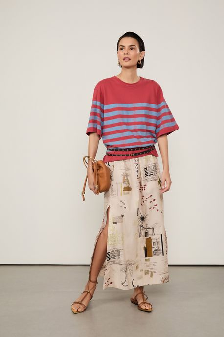 T-Shirt De Malha Com Listras Localizadas Vermelho Nautico / Azul Leme - P