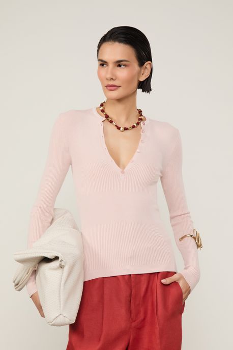 Blusa De Tricot New Com Decote Portuguesa Rose - G