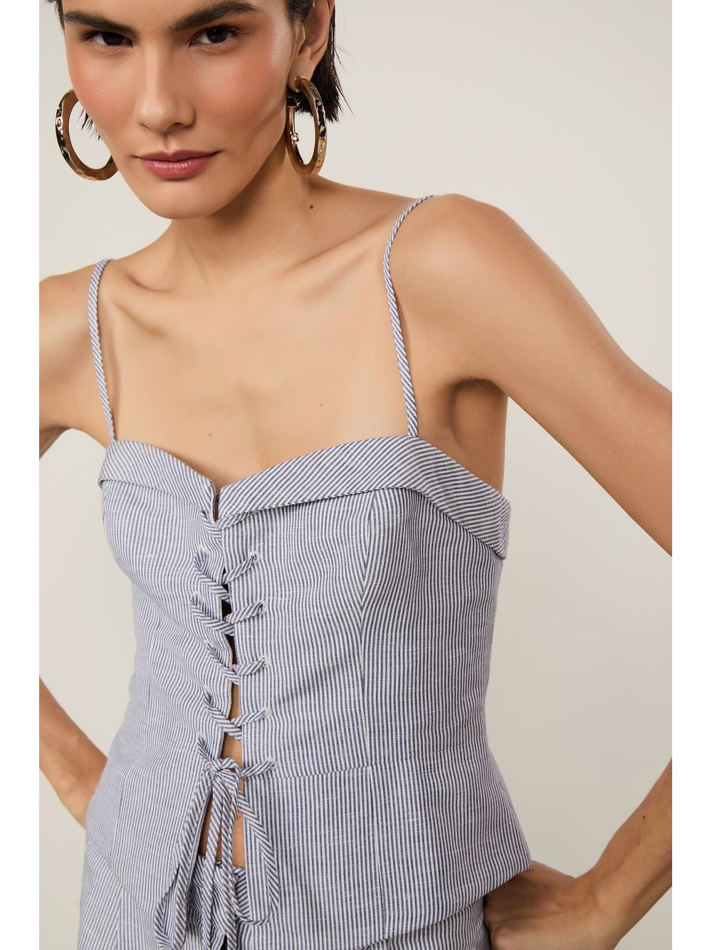 Animale — Top Peplum De Linho Listras