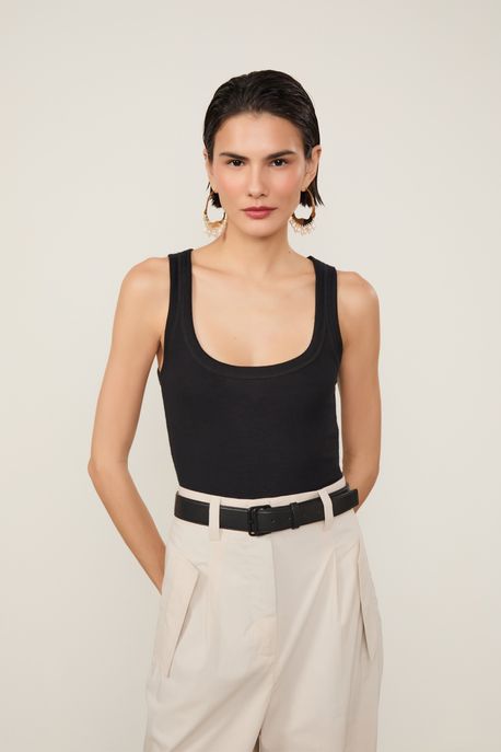 Body De Rib Com Decote Quadrado Preto - GG