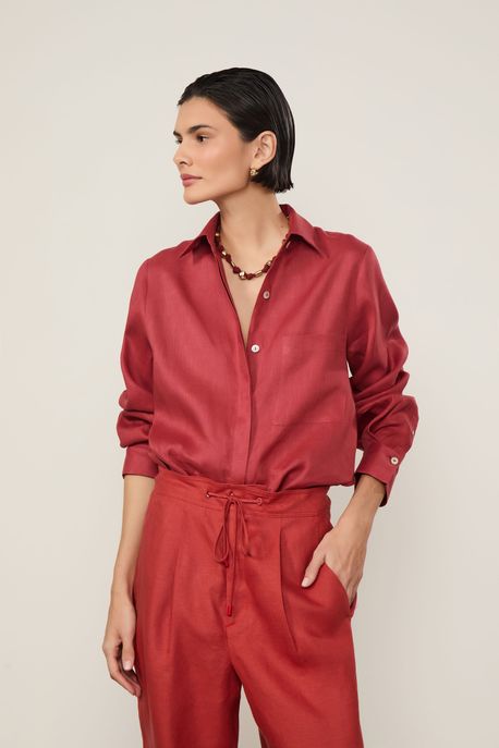 Camisa De Cambraia De Linho Manga Longa Vermelho Nautico - 38