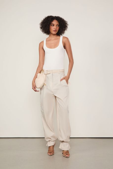 Body De Malha Decote Quadrado Off White - G