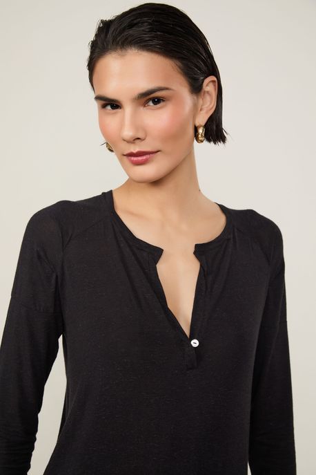 Blusa Manga Longa Raglan Preto - P