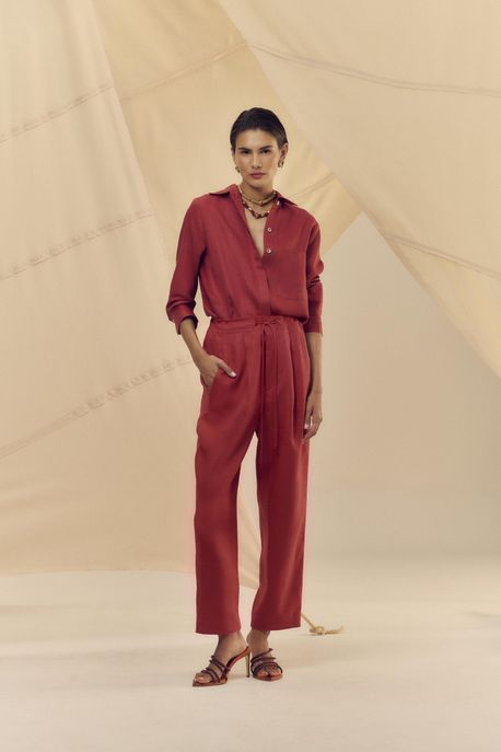 Calça De Linho Vermelho Nautico - 44