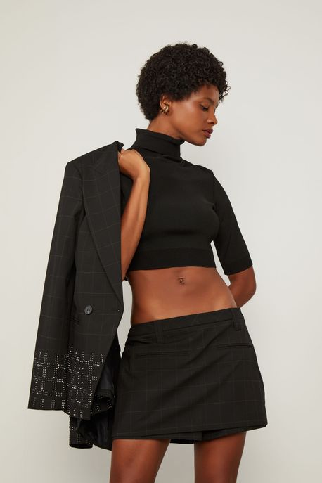 Shorts Saia Xadrez Com Bolsos Preto - 42