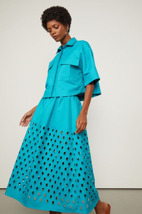 Saia Midi Bordada Azul Frame - 34