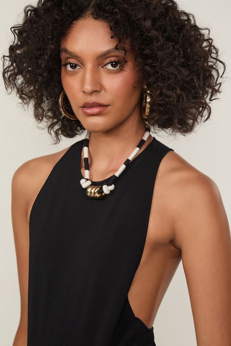 Body De Tricot Com Decote Cavado Costas Preto - P