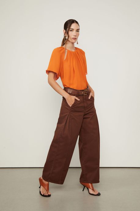 Blusa De Georgette Franzida Laranja Laranja Queimado - 42