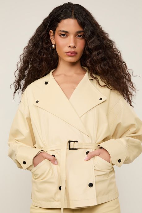 Jaqueta De Couro Botoes Color Amarelo Papiro - M