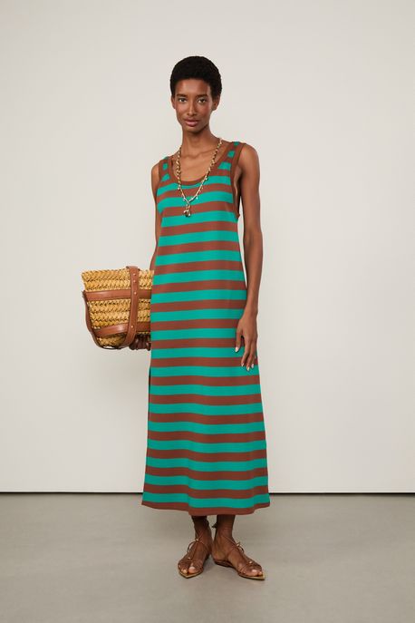 Vestido Regata Fio Tinto Marrom / Verde - M