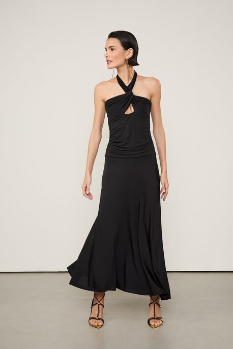 Vestido Jersey Midi Amarração Preto - P