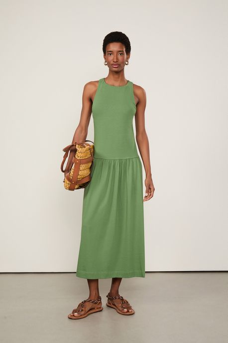 Vestido De Malha Cintura Baixa Verde Verde Confrei - G