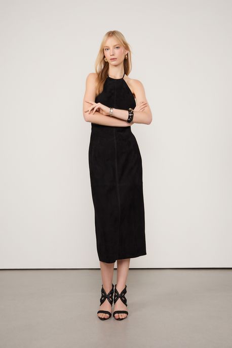 Vestido De Couro Midi Preto - 42