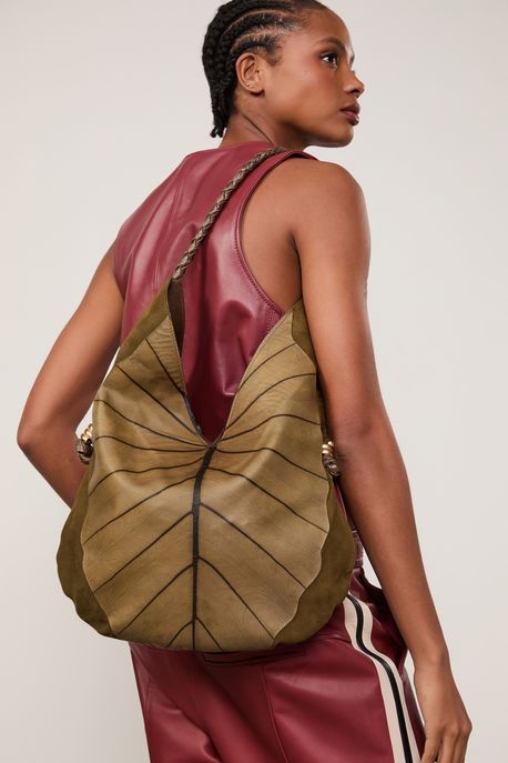 Bolsa De Couro + Beleaf Com Desenho Folha Verde Moss - U