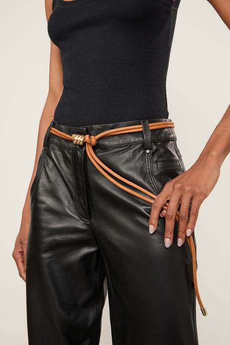 Cinto De Couro Com Detalhe Metal Caramelo - P