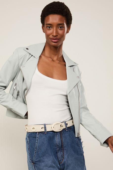 Cinto De Couro Bold Ilhos Off White - P