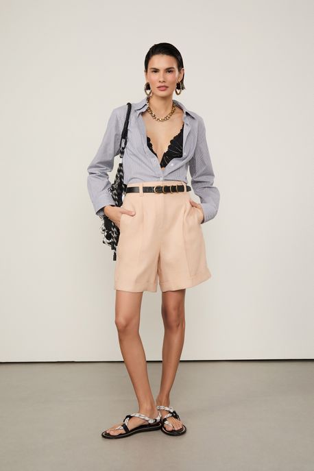 Bermuda De Linho Bainha Italiana Bege Amendoado - 42