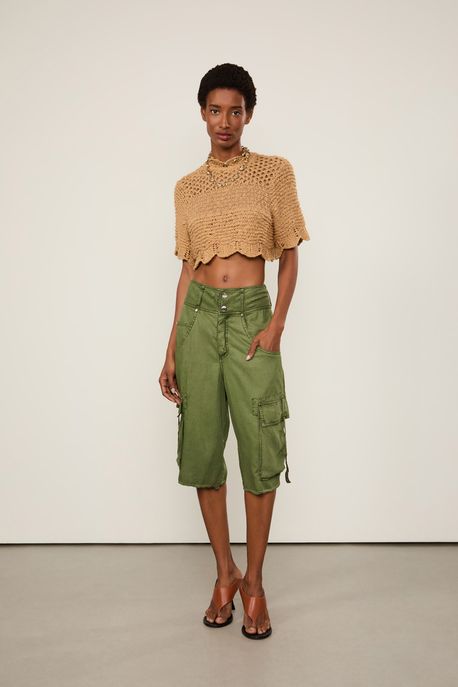 Bermuda De Tencel Loose Verde Confrei Verde Confrei - 40