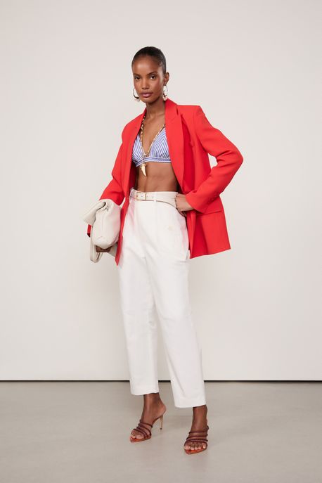 Calca De Algodao Com Linho Off White - 40