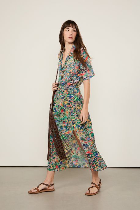 Saia De Georgette Pesado Midi Pareô Estampada Est Liberty Mapa Color - 34