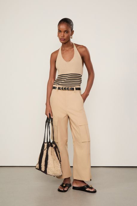 Calça Cargo Detalhe Regulagem Na Barra Bege - 34