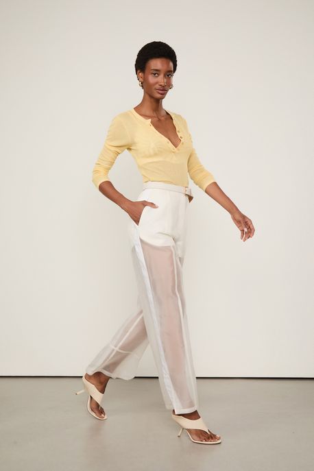 Calça De Organza De Seda Com Transparência Com Forro Off White - 38