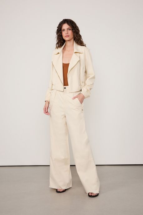 Calça Reta De Sarja Dobra Bolso Bege Amendoa - 40