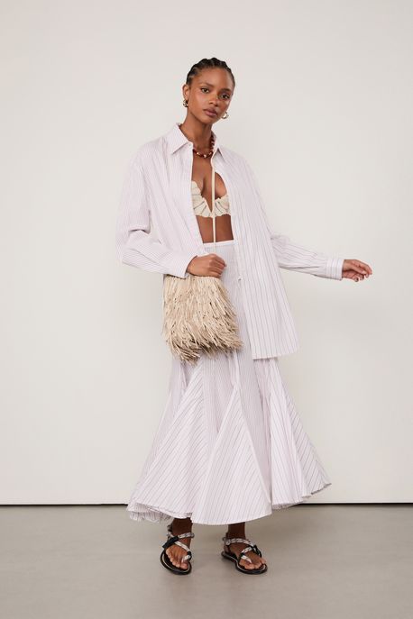 Camisa De Tricoline Amarracao Vermelho / Rosa Claro - M