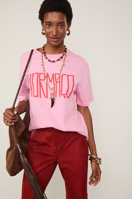 T-Shirt De Malha Rosa Mormaço Rosa Cravo - GG