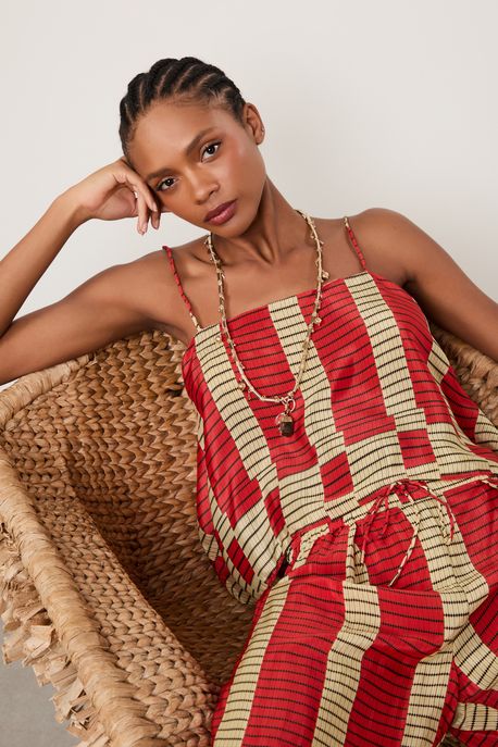 Regata Ampla Com Decote Reto Estampada Est Bar Listra Raia Papiro e Flame - 34