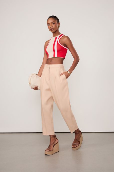 Regata De Tricot Cropped Nautico Esportivo Vermelho Flame/ Mescla - G