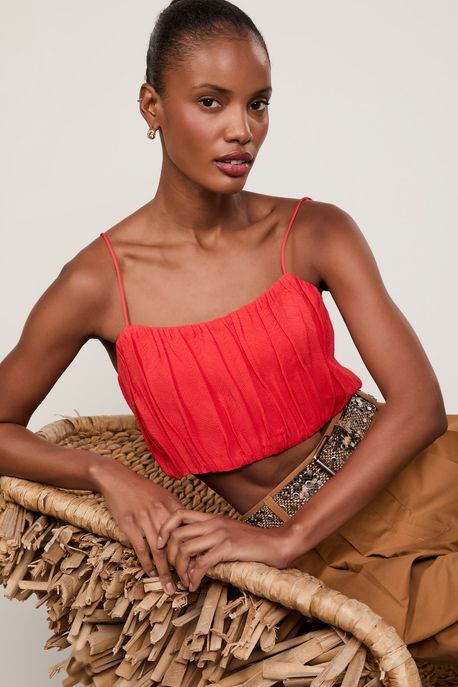 Top De Alça Vermelho Com Pregas Vermelho Flame - 44