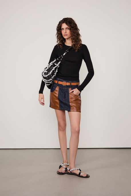 Blusa De Tricot Canelado Manga Longa Básica Preto - P