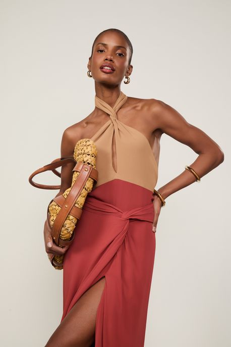 Top De Georgette Pesado Frente Única Decote Cruzado Vermelho Nautico - 40