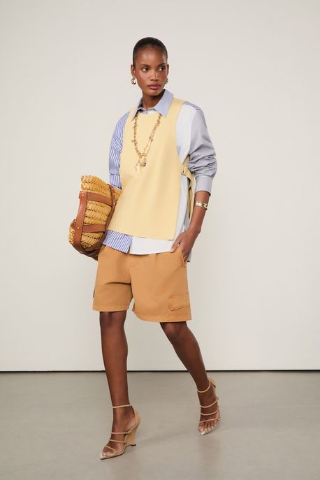 Blusa Malha Estruturada Alongada Amarelo Papiro - G