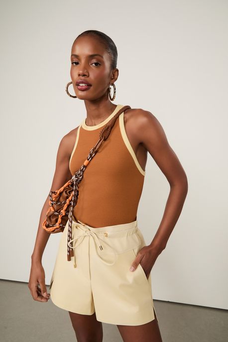 Regata De Malha Com Textura Bicolor Marrom Gengibre - G