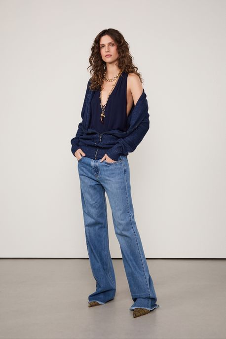 Regata De Malha Com Decote v Profundo Azul Ancora - GG