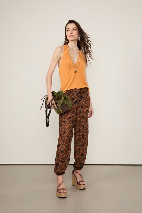 Regata De Malha Com Decote v Profundo Laranja Brick - GG