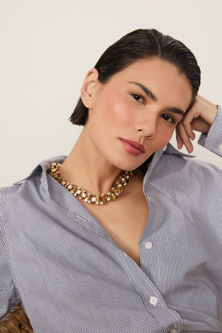 Colar Curto De Metal Cravejada Ouro - U