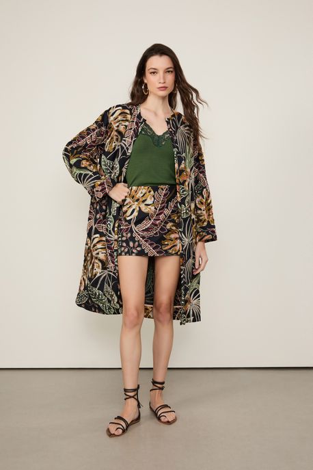 Blusa De Tricot Com Detalhe Renda Verde Confrei / Verde Escuro - M