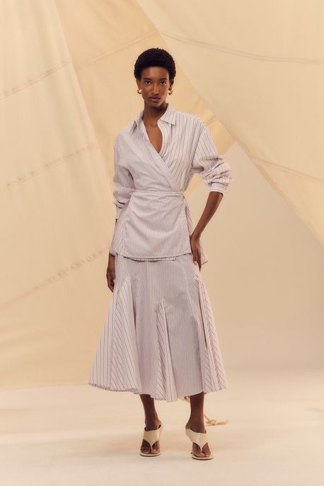 Saia De Tricoline Listras Vermelho / Rosa Claro - 40